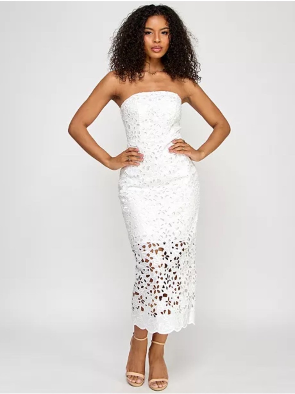 Katia Rae Lace Eyelet Strapless Midi Dress – Size XXS – NWT